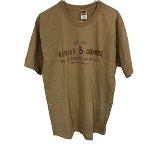 Vintage Kansas Jayhawks KU Shirt Mens Size LARGE Tan Short Sleeve Lofteez